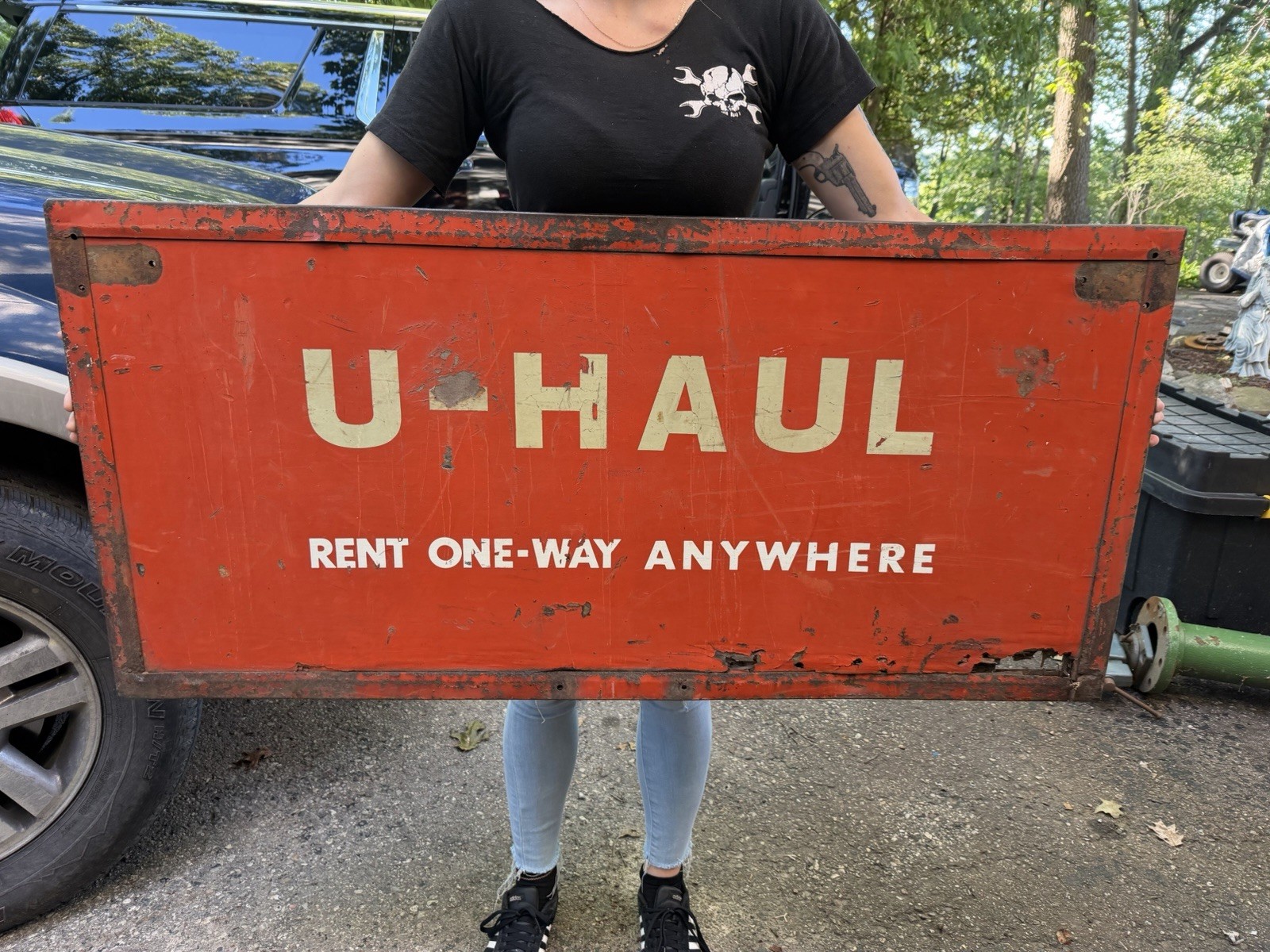 VINTAGE U-HAUL RENTALS ADVERTISING U SIGN Tailgate Rare Dealer Wood Metal