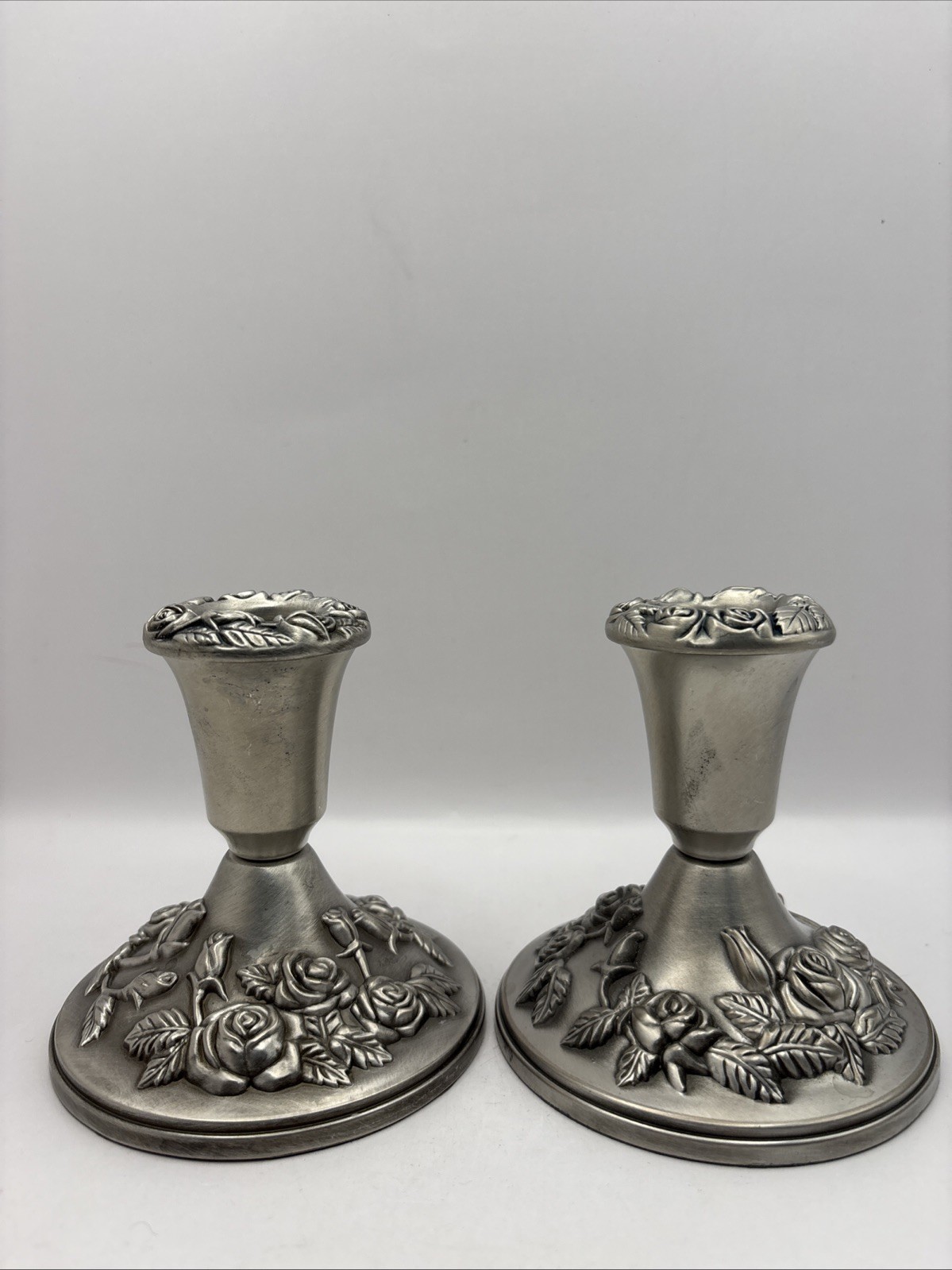 Metal Candleholders with Rose & Leaf Design