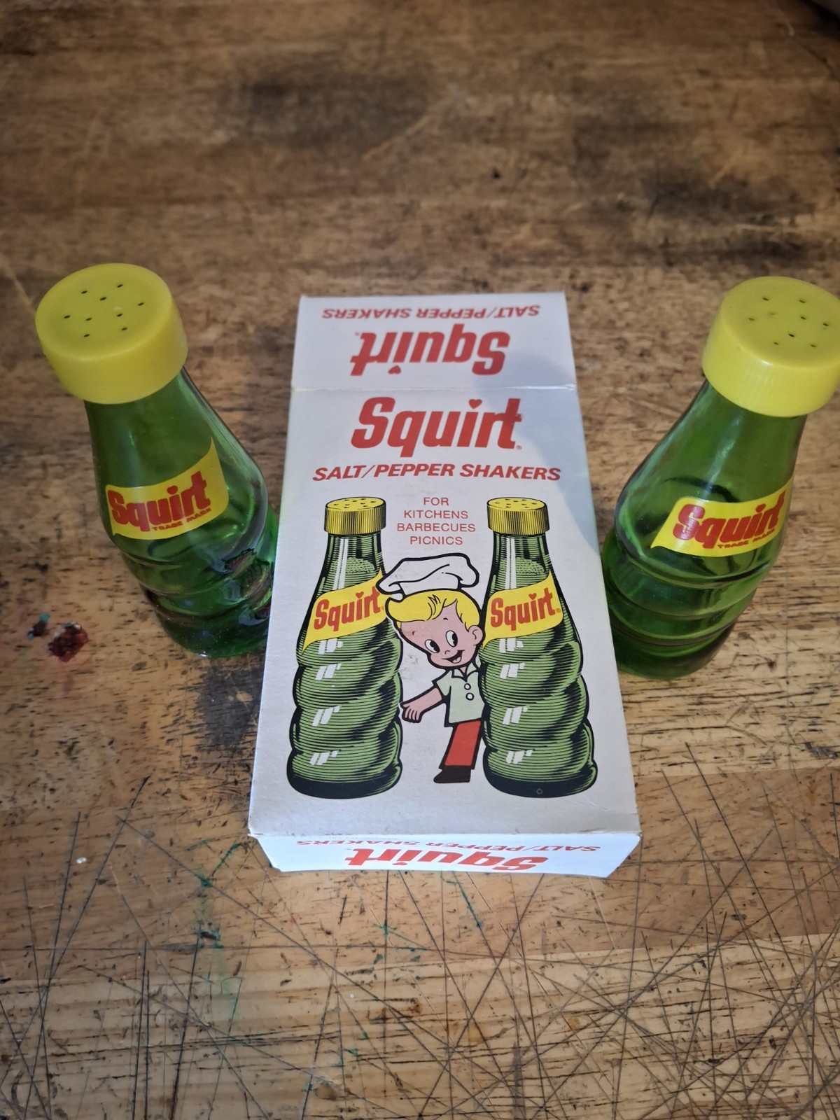 Squirt Salt And Pepper Shakers  Vintage 1974 New Old Stock RETRO Squirt Soda