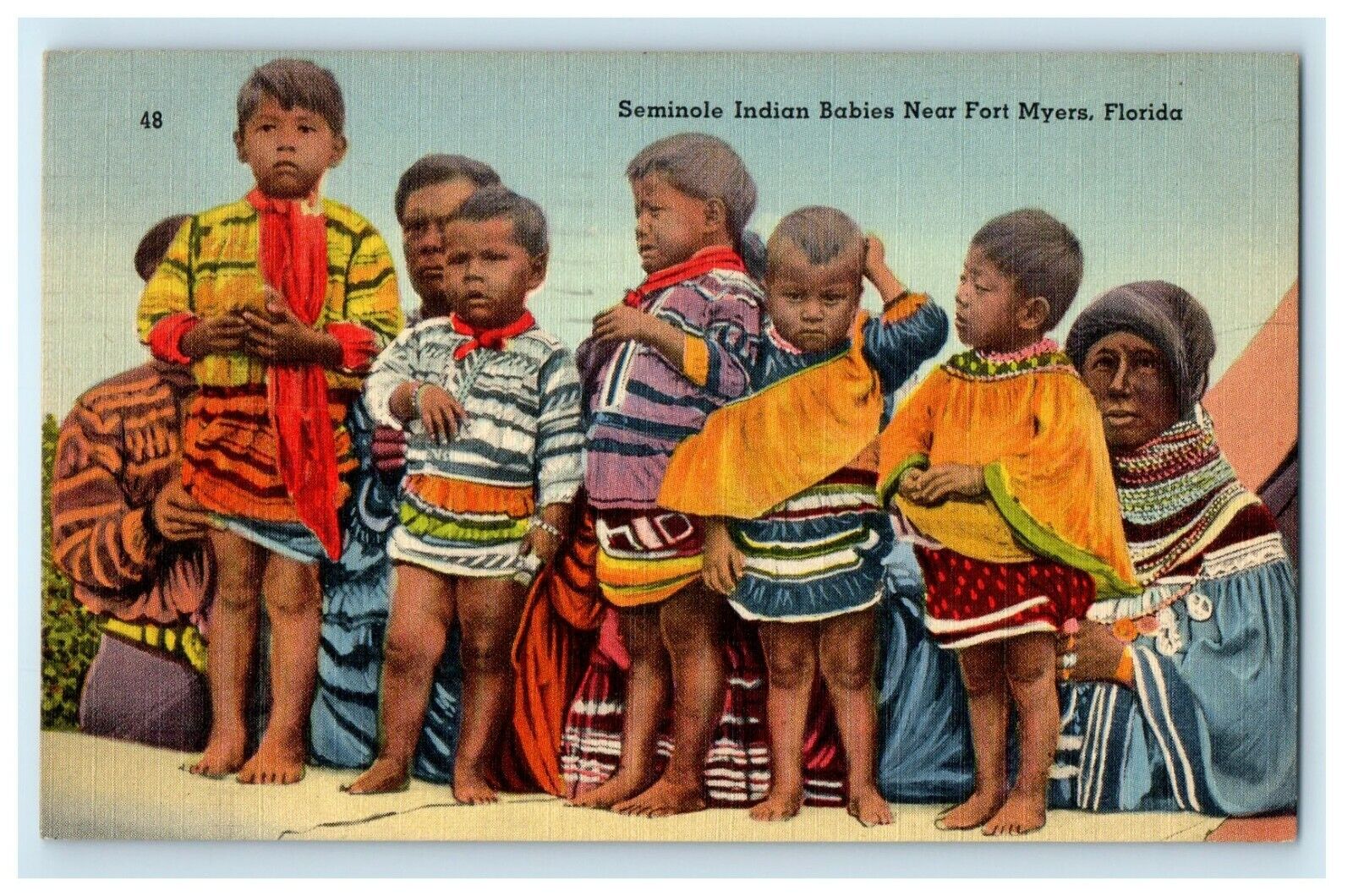 1951 Seminole Indian Babies Near Fort Myers Florida FL Vintage Postcard