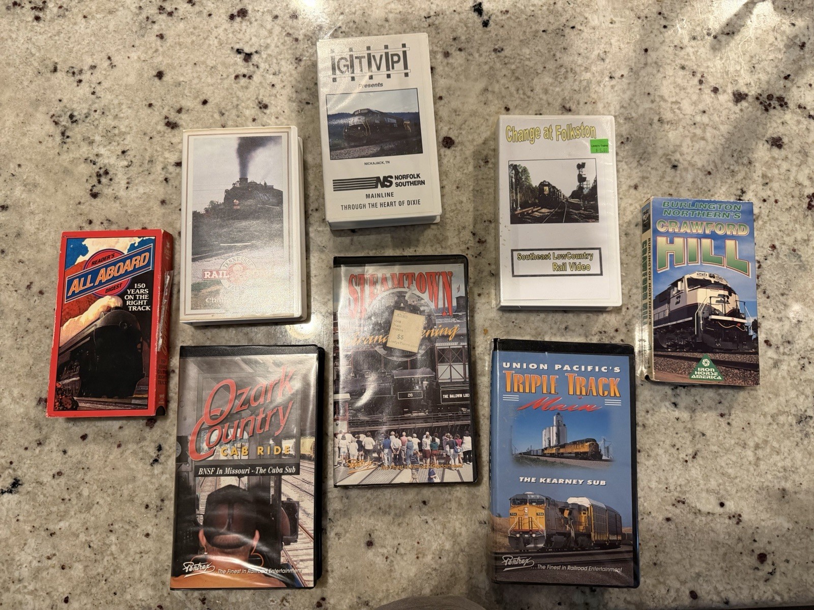 Lot of 8 Train VHS Tapes: Norfolk Southern, BNSF Crawford Hill, UP Triple Track