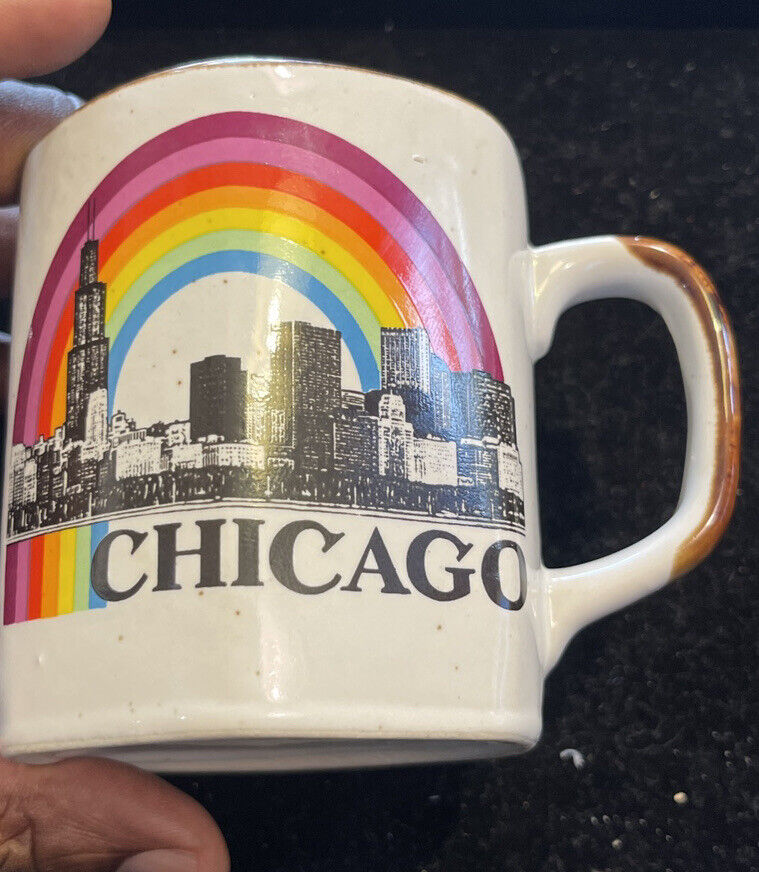 Rainbow Vintage Chicago Skyline Mug Pride Coffee Tea Cup Rare LGBTQ