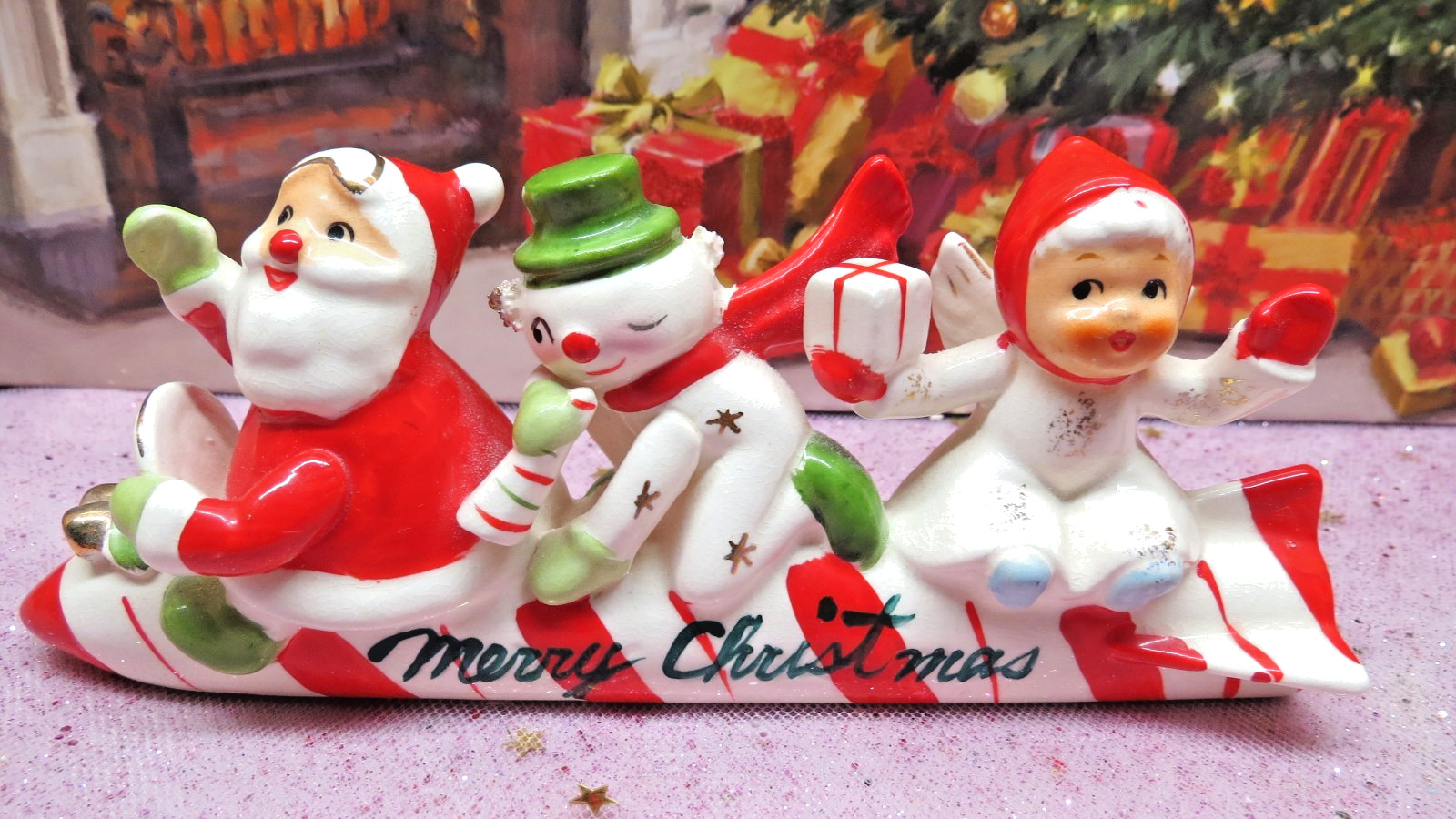 VTG NAPCO Christmas SANTA SNOWMAN ANGEL RIDING A MERRY CHRISTMAS MISSILE ROCKET VTG NAPCO Christmas SANTA SNOWMAN ANGEL RIDING A MERRY CHRISTMAS MISSILE ROCKET