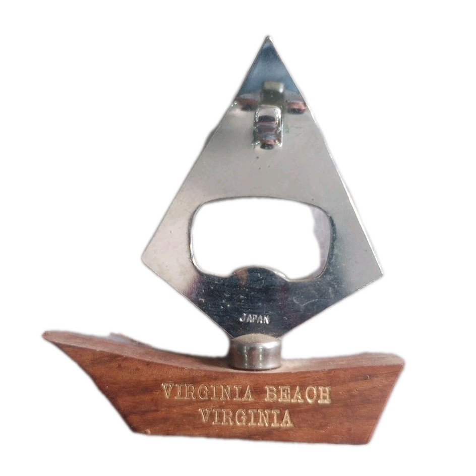 Vintage Virginia Beach Virginia Souvenir Sailboat Bottle Opener Wood Japan