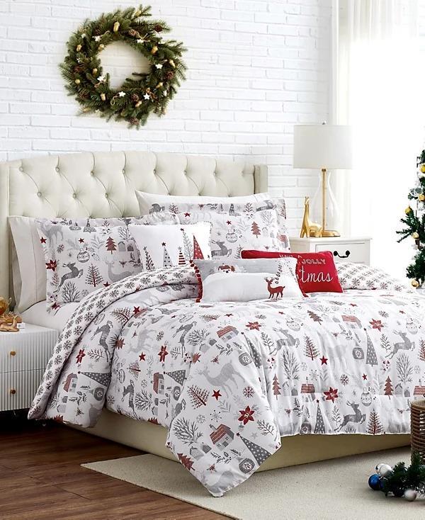 Southshore Fine Linens Holly Jolly Lane Reversible 5 Piece Twin Comforter Set