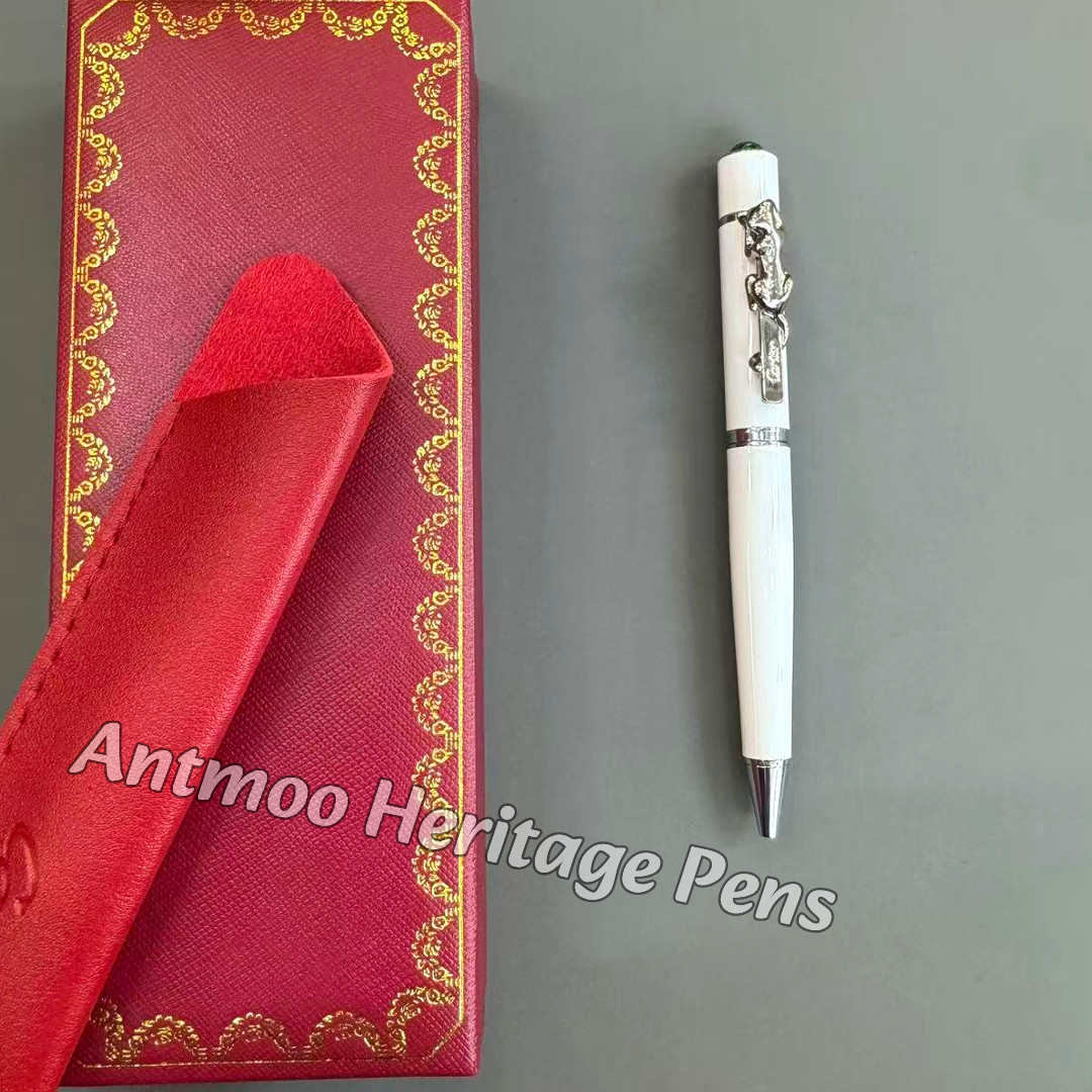 CARTIER Panthère Large White Ballpoint Pen Silver Tone Rare Luxury VIP Gift