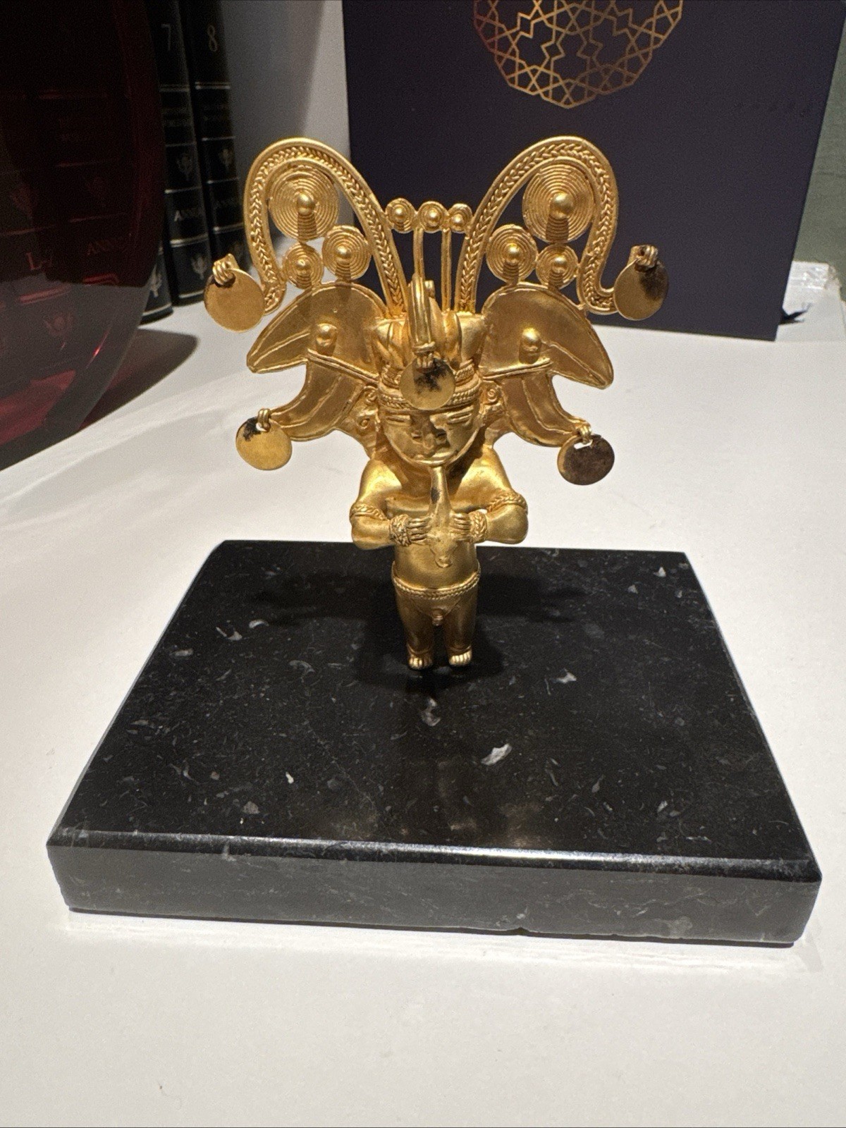 Vintage Pre-Columbian small statue  24k rolled gold From Museo Dorado