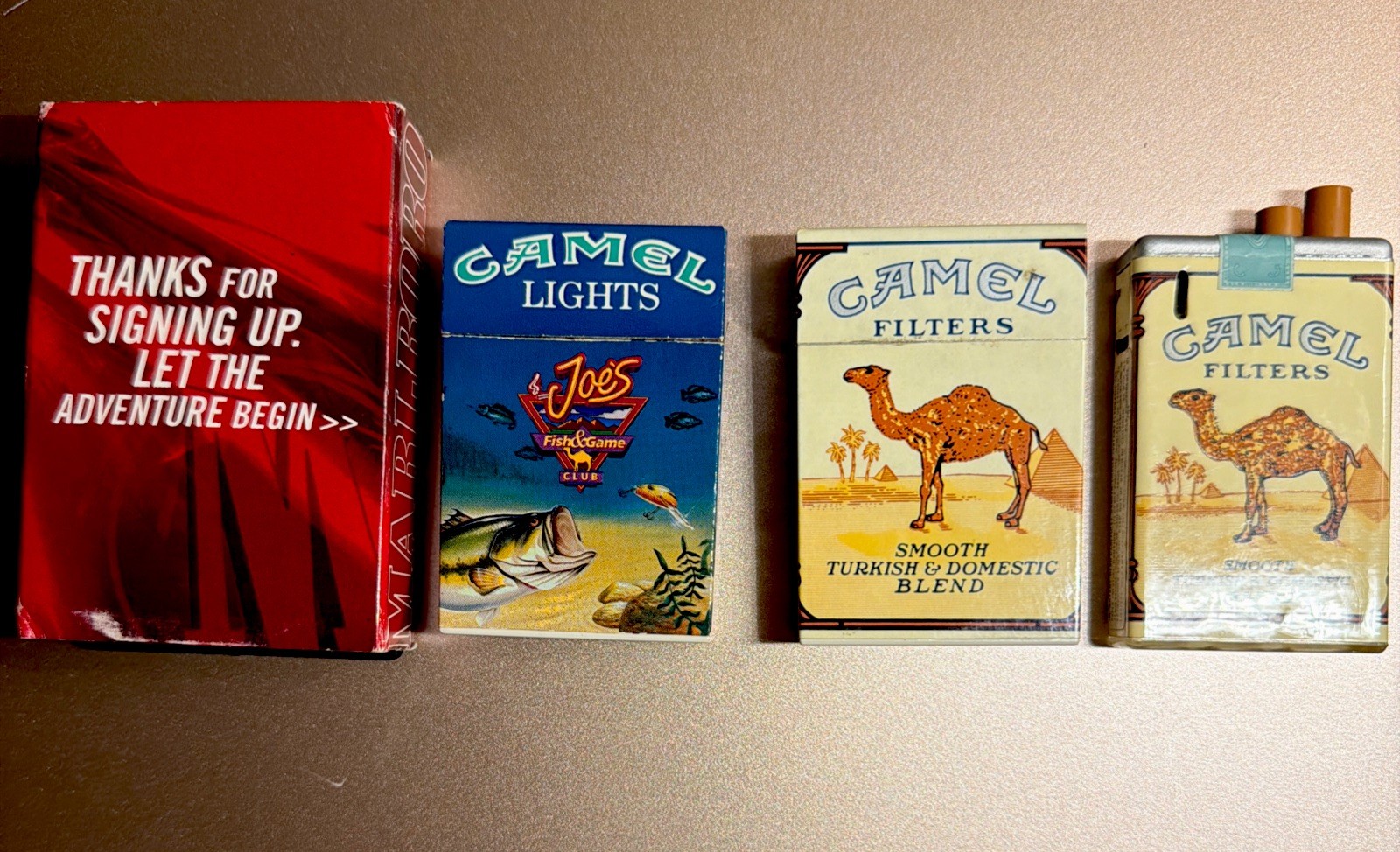 Vintage Lighter 4pc Lot - Two Are Sealed- Marlboro Zippo Box & Joe Camel Pack