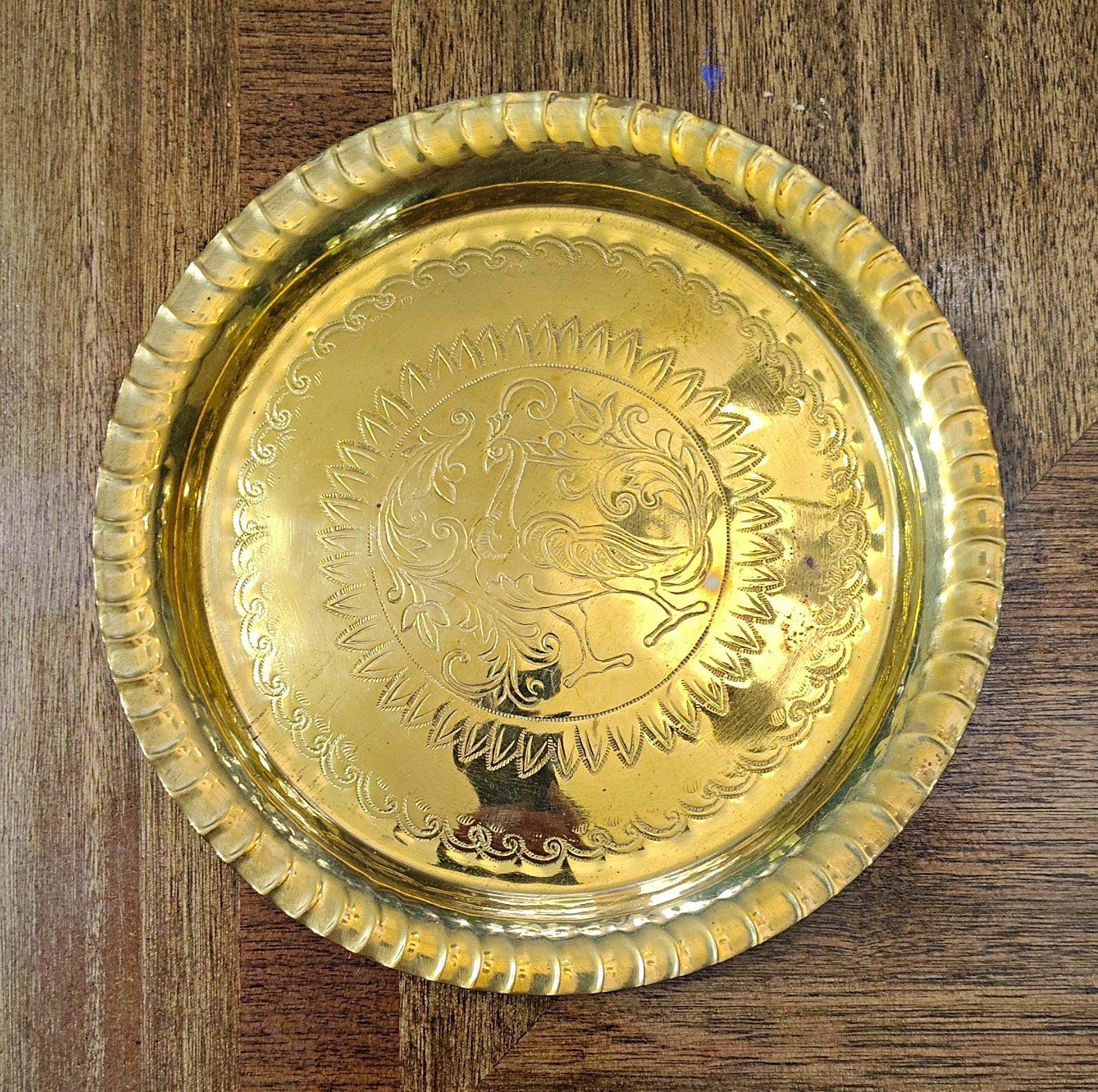 Vintage Indonesian Hand Made T.M.M.C Madras Engraved Brass Plates. Set Of 2 Vintage Indonesian Hand Made T.M.M.C Madras Engraved Brass Plates. Set Of 2