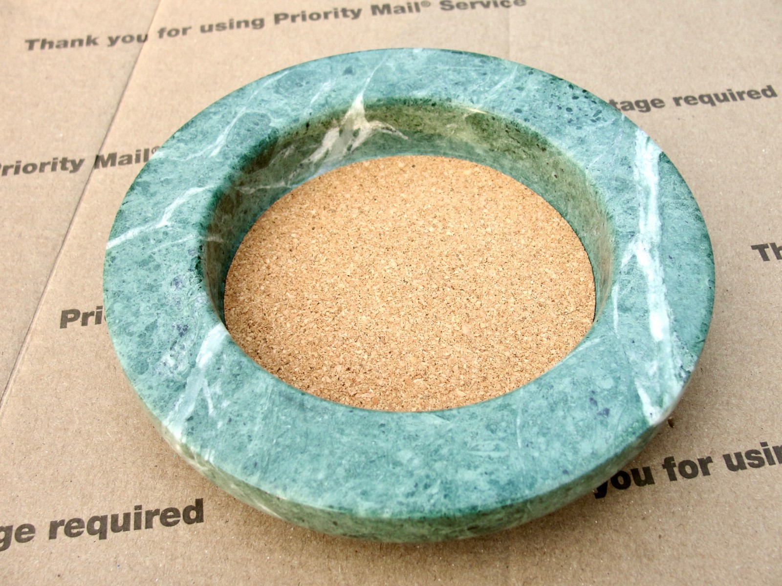 Vintage Green Marble Cork Wine Bottle Coaster, New in Box, 