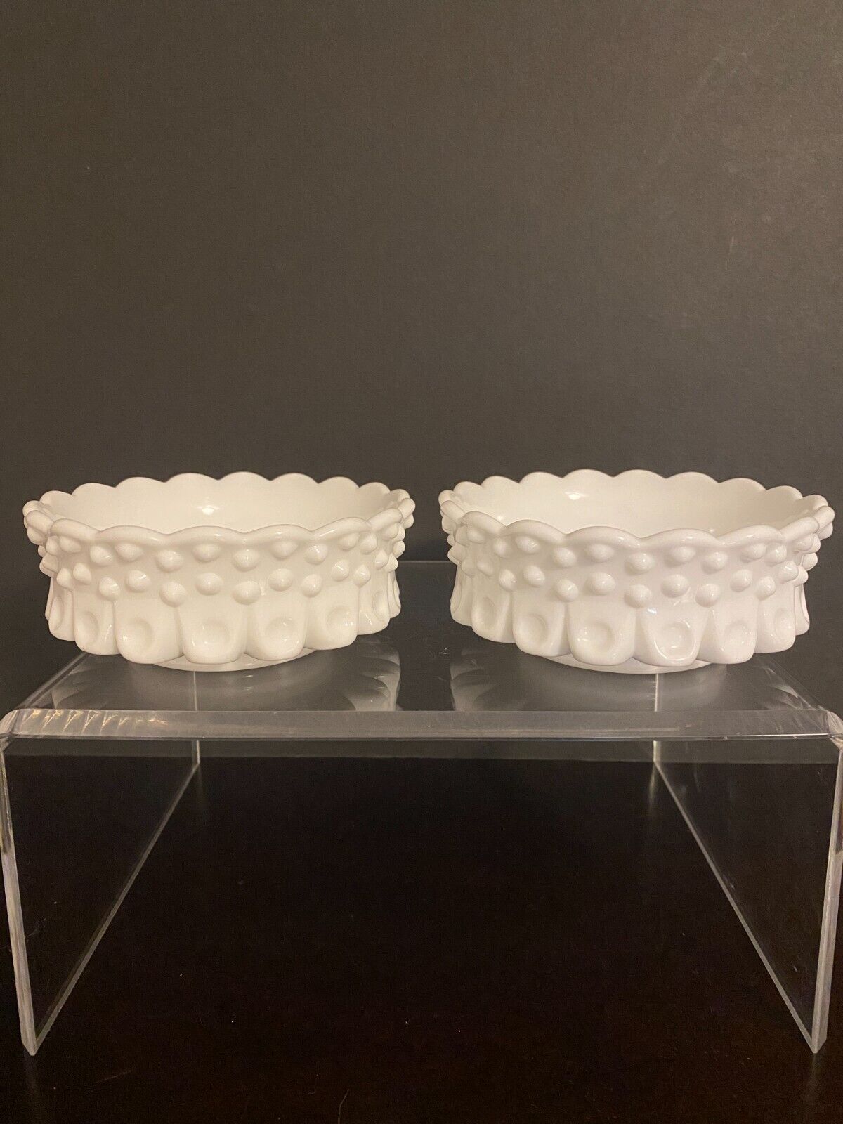 Fenton Hobnail Milk Glass Low Candle Stick Holders Set of Two