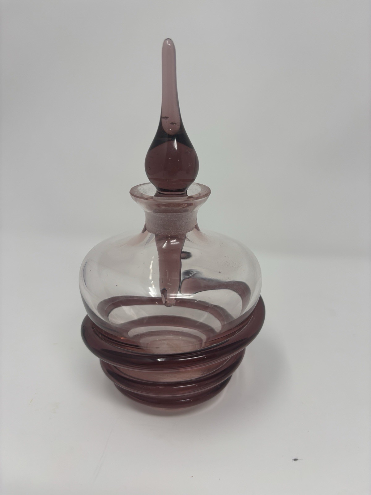 vintage hand blown art glass perfume bottle amythst spiral wrap design