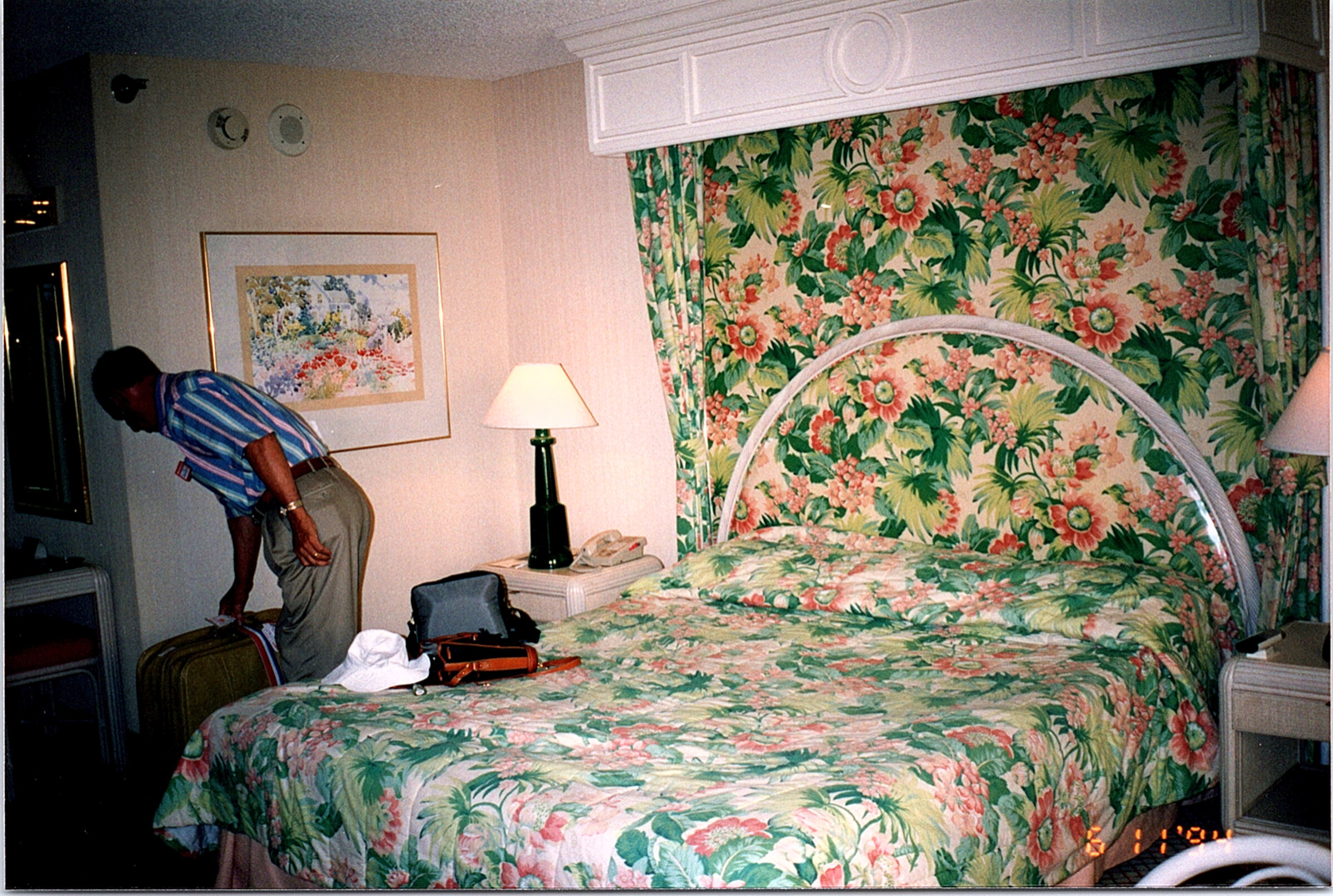 Vintage 1990s Found Photo - Man Unpacks His Luggage After Arriving At The Hotel