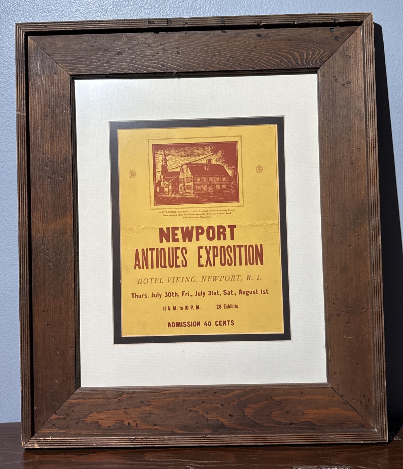 Vtg 1930s Newport Antiques Exposition Poster Hotel Viking RI Framed Window Card
