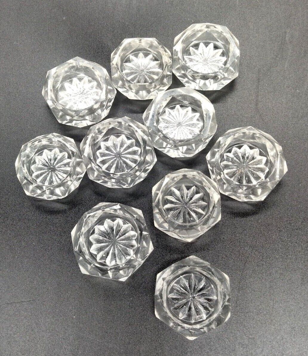  Antique Set of 10 Clear Bohemian Crystal Open Salts Hexagon Star Circa 1900's