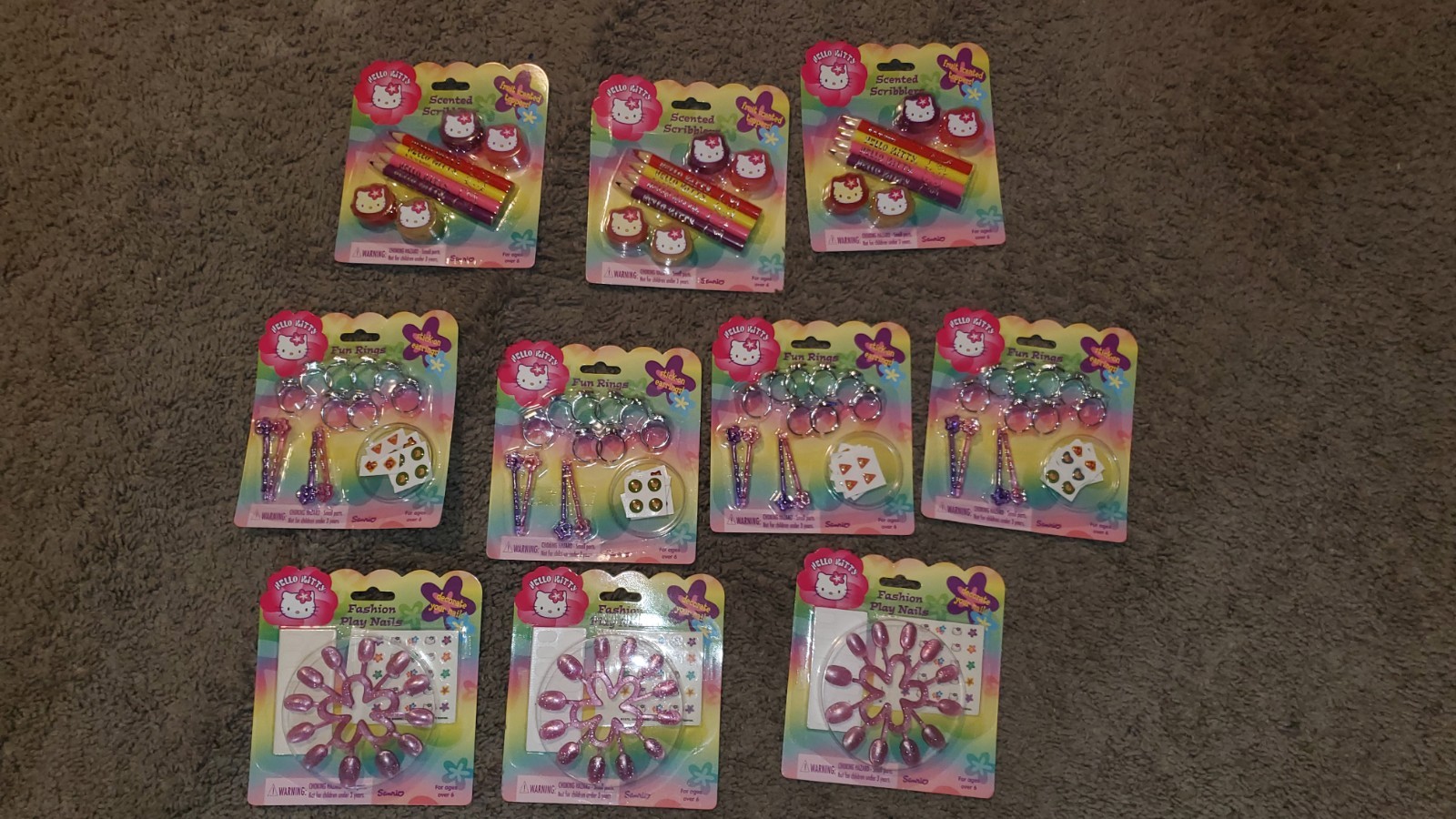 Vtg 2002 Hello Kitty Sanrio Lot of 10 Sealed Party Favors Rings Pencils Nail