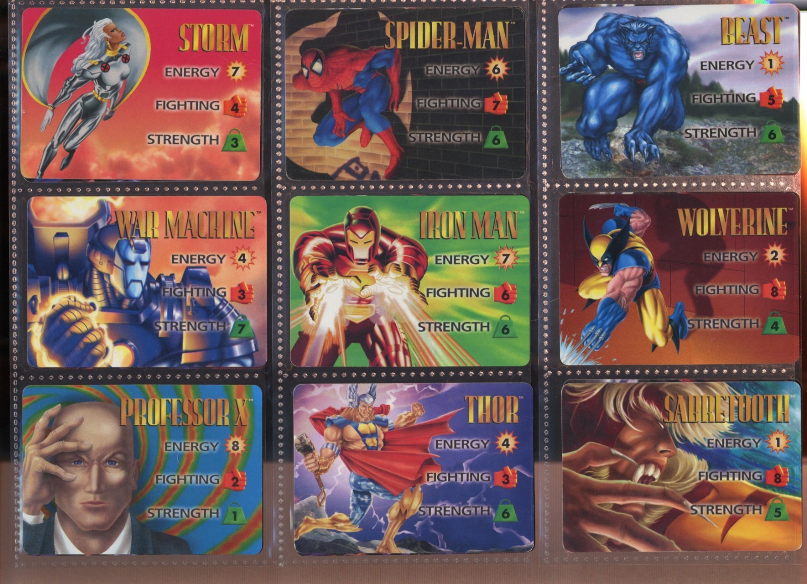 Marvel Overpower Card Game TCG Lot 16 Page Binder 1995  Spiderman,IronMan,Thor