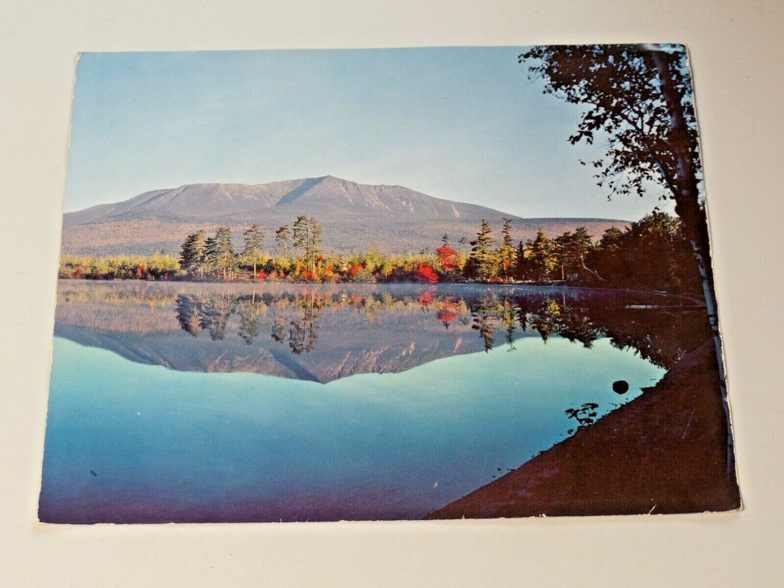Giant Super Large Chrome Postcard Mt. Katahdin Togue Pond Maine Unposted 