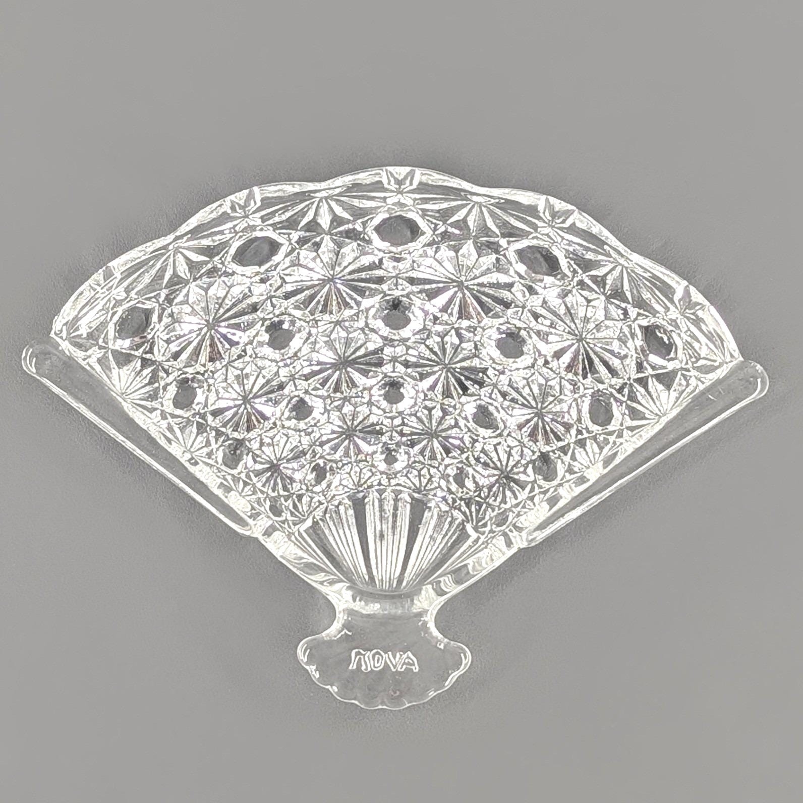 Nova Clear Pressed Glass Fan Shaped Trinket Dish Starburst Pattern 7.75x5.75