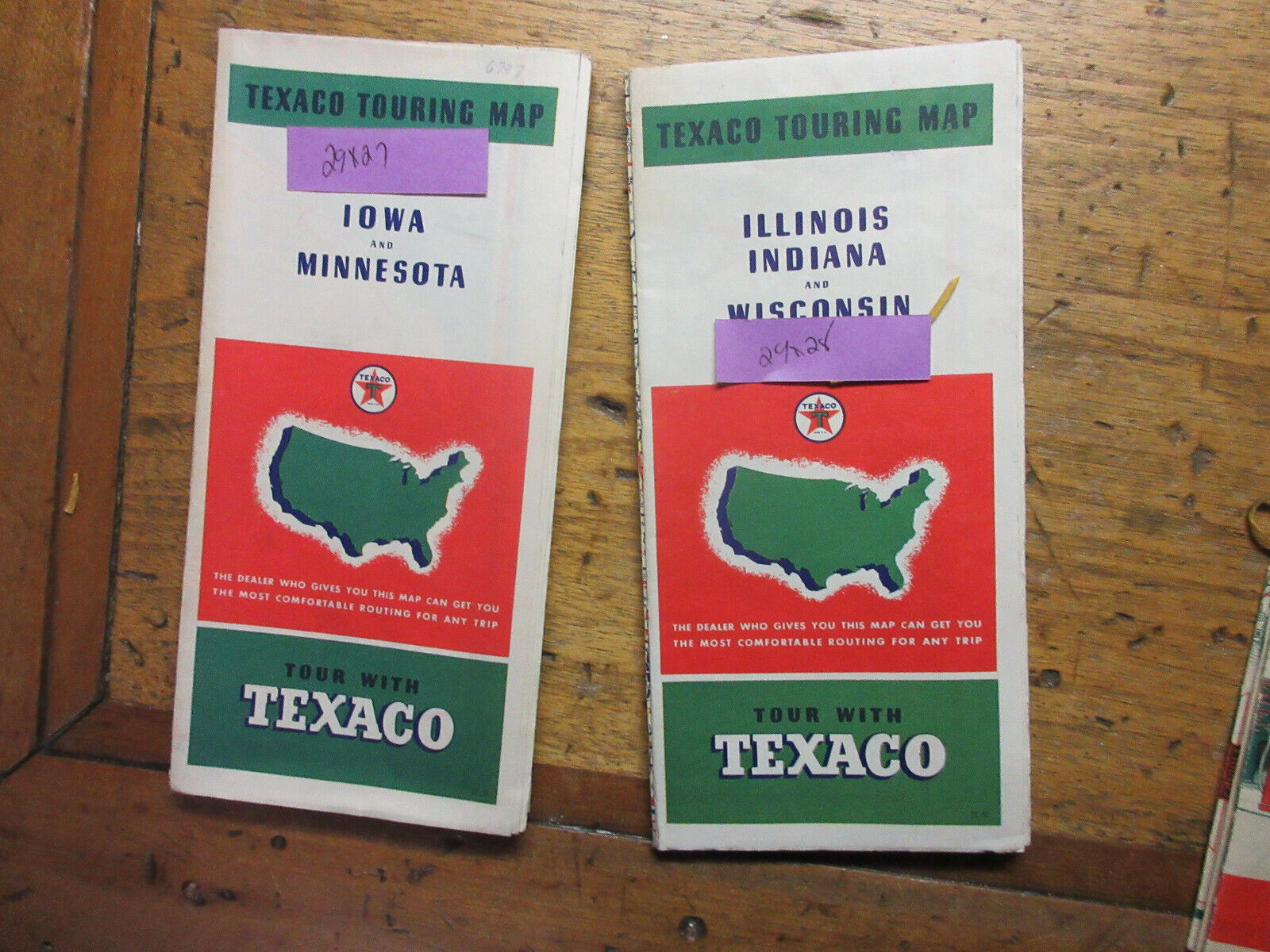 2 c1960s VINTAGE TEXACO TOURING ROAD MAP OF IOWA MINN ILLINOIS INDIANA WISCONSIN