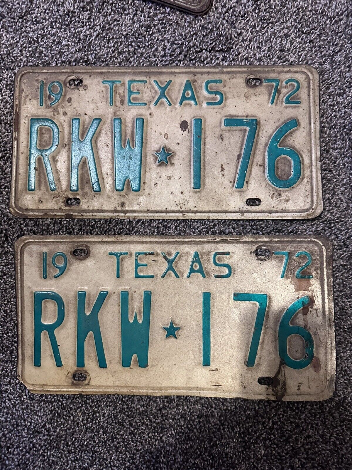 Vintage Texas 1972 Pair License Plates RKW176
