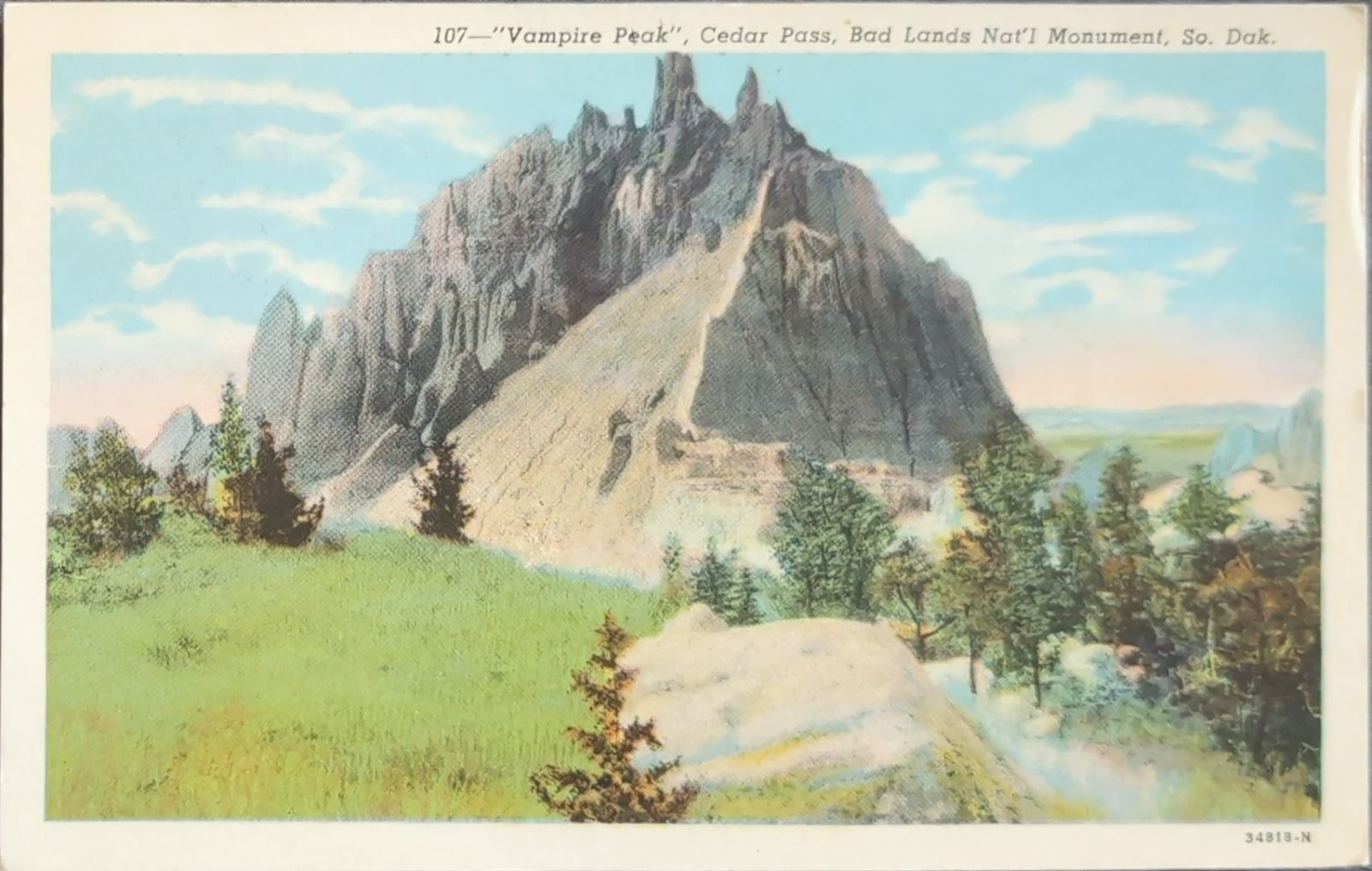 Vampire Peak Cedar Pass Badlands South Dakota Postcard 1953