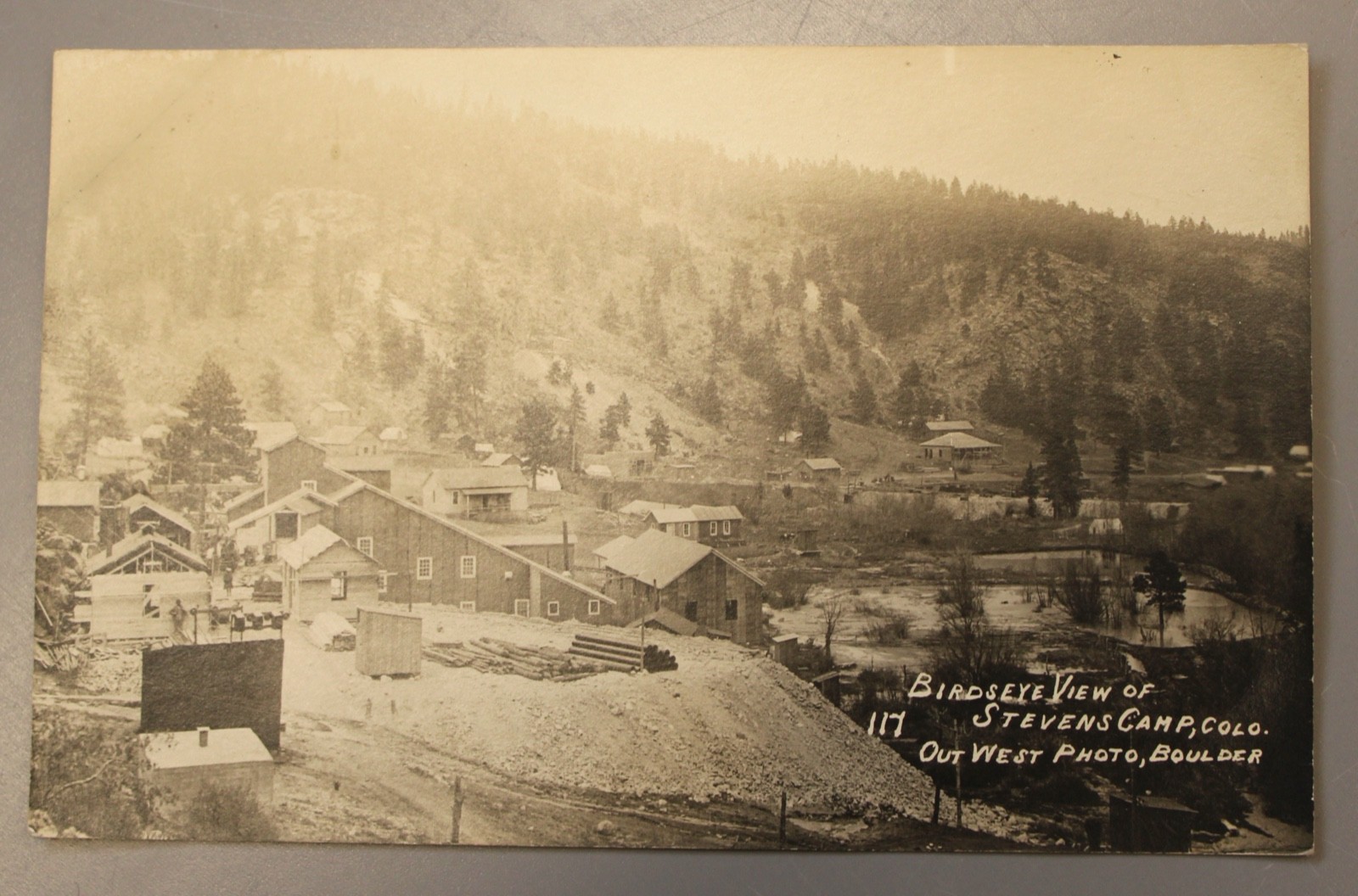 09/02 Vintage RPPC Birds-eye View Stevens Camp, Colorado Mining Boulder County