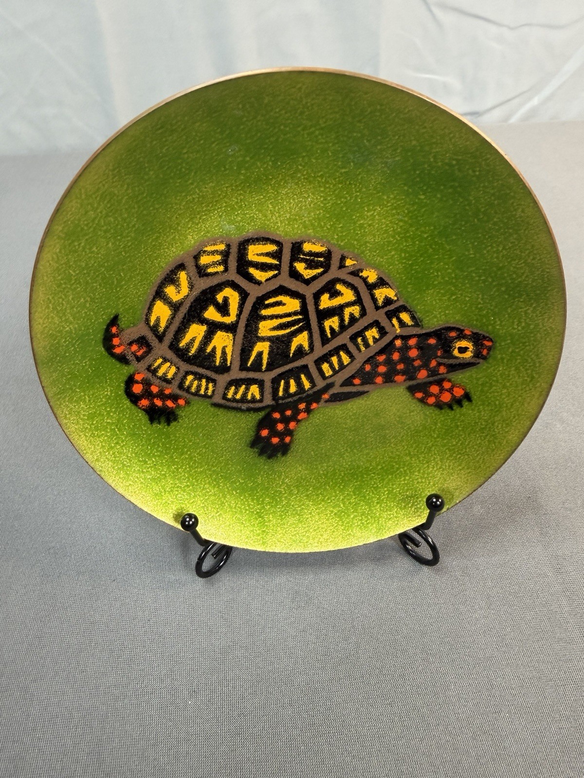 VTG Ann Marie Davidson Enamel Copper Plate Turtle Terra Madre California MCM 7”
