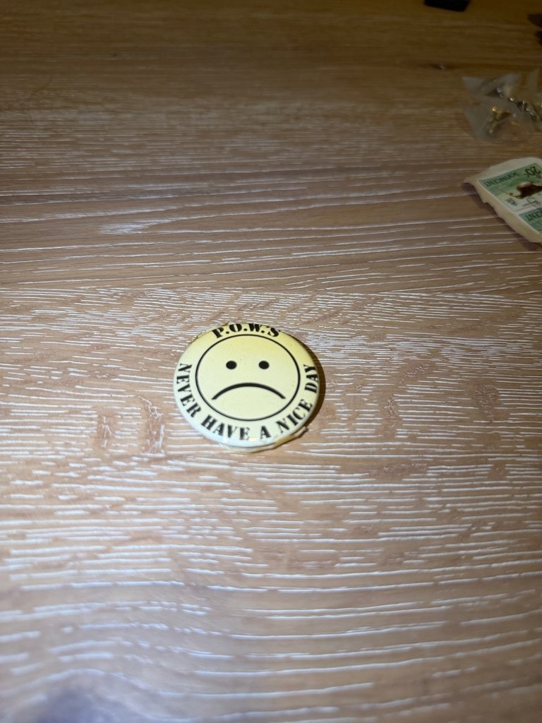 Vintage P.O.W.S. \'Never Have a Nice Day\' Button Pin
