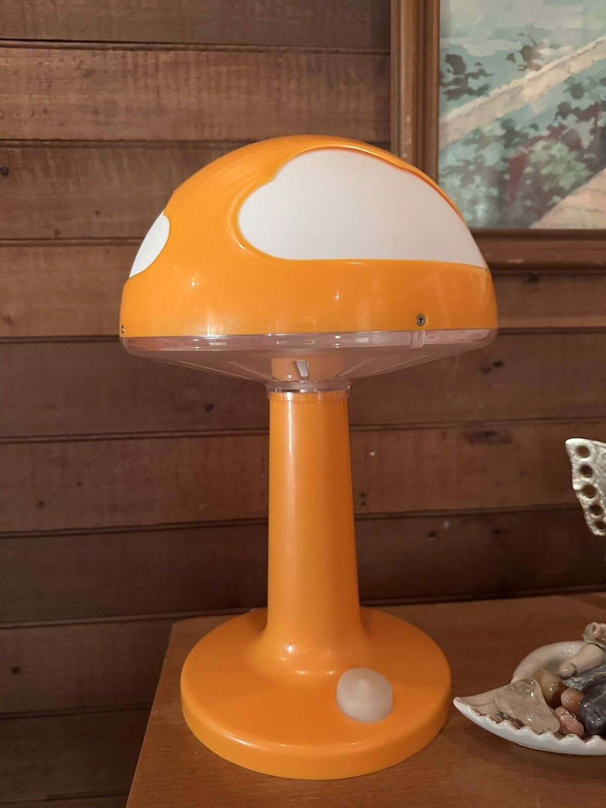 Retro Ikea Skojig Orange White Mushroom Clouds Lamp Table Vintage Retired AS IS