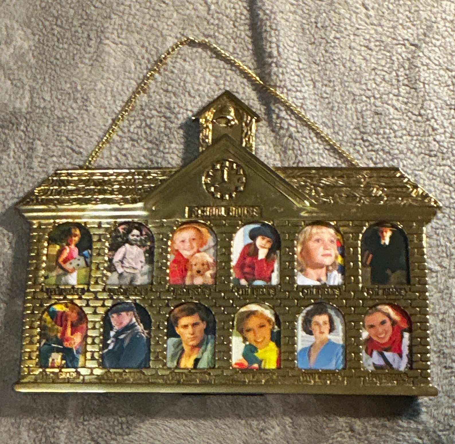 VTG Lillian Vernon Gold Metal School House Photo Frame Grades 1-12 