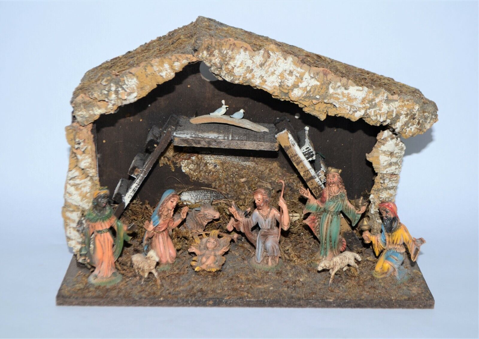 Vintage Nativity Manger Scene Depose Italy Fontanini Wood Barn Lighted 