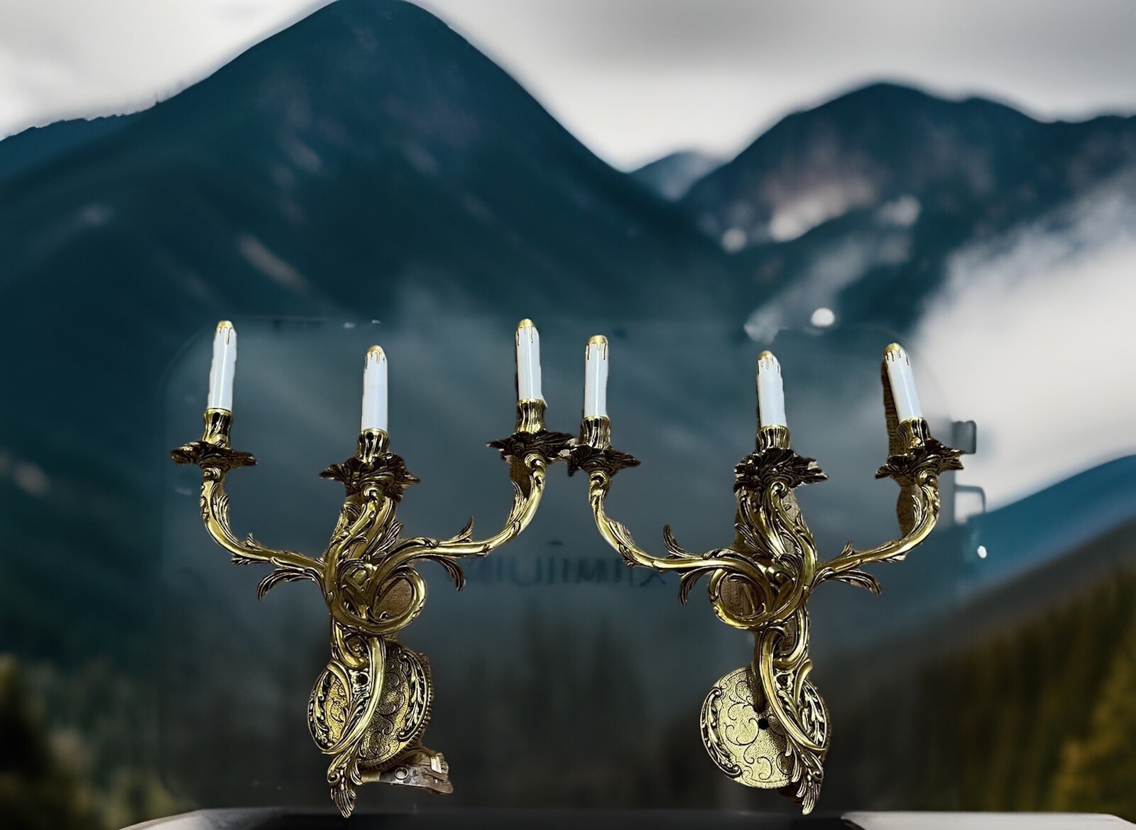 1885 Antique Cast Brass Wall Lights Sconces Gilt Leaf Rococo Louis XVI French