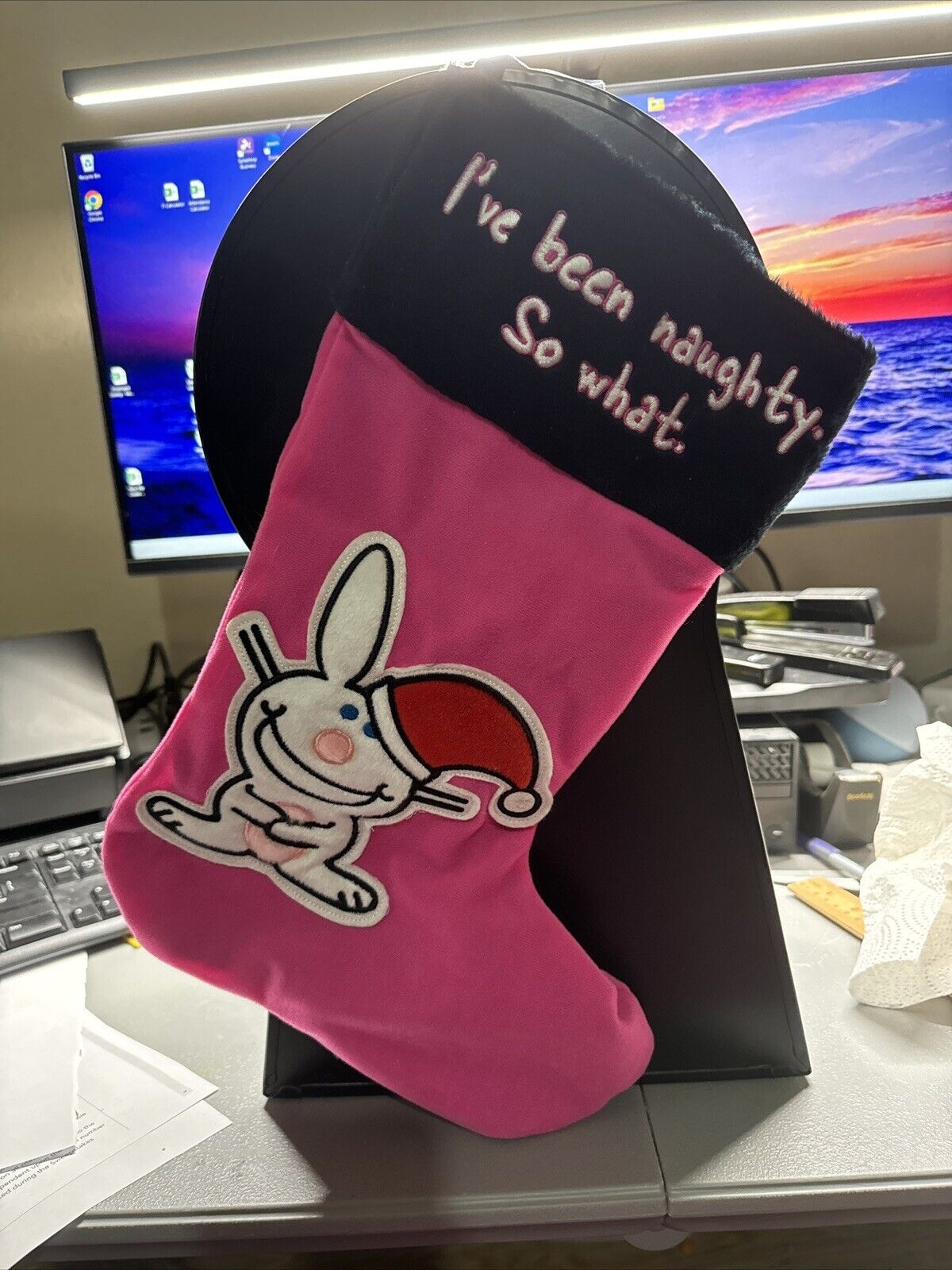 It's Happy Bunny Been Naughty So What Funny Christmas Stocking