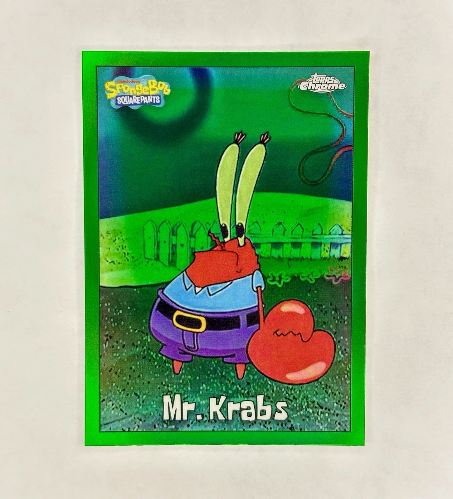 2025 Topps Chrome SpongeBob 25th Anniversary Mr. Krabs #28 Green Kelp Refractor