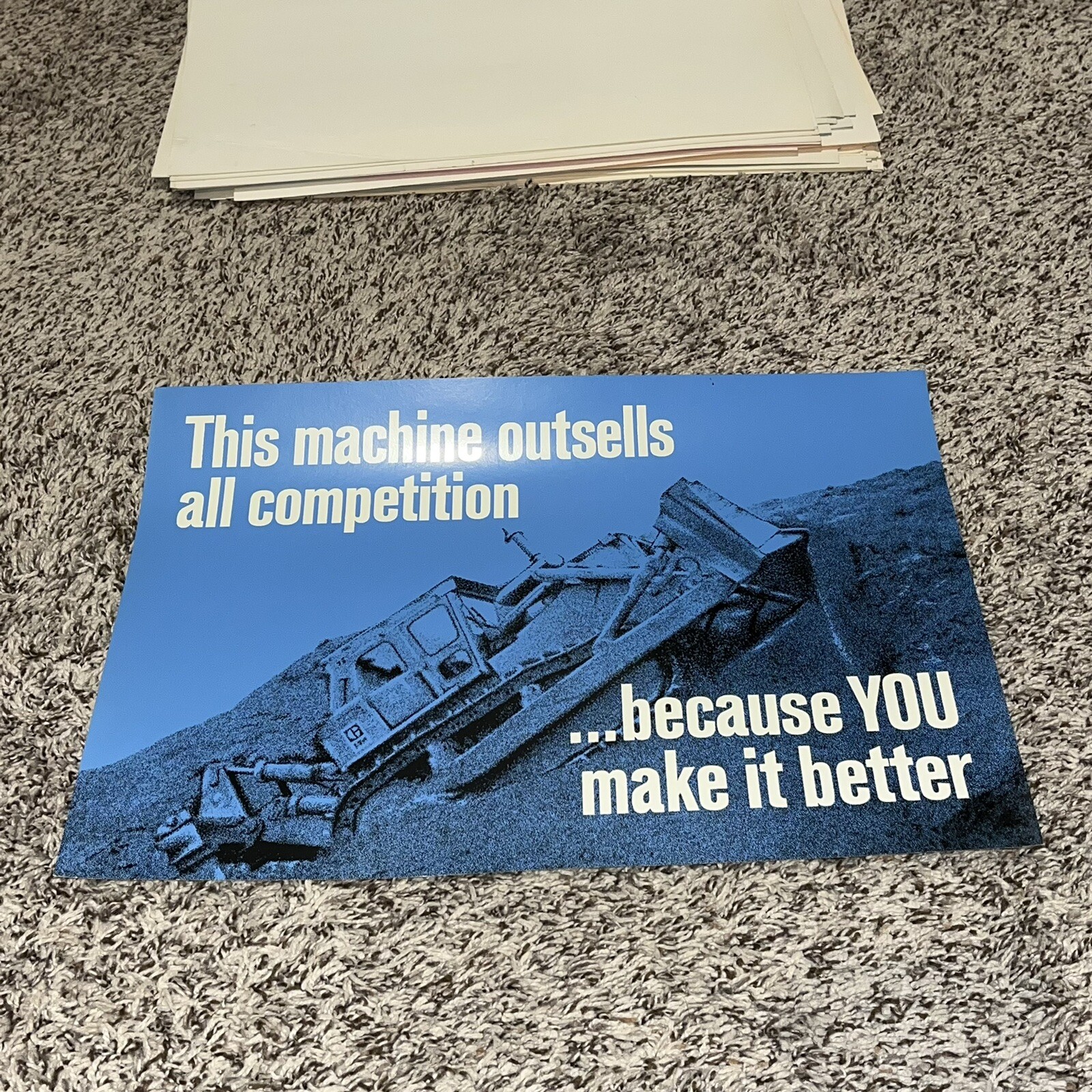 Vintage CAT Sign NOS - Workers Morale Poster - Outsells Competition Because You