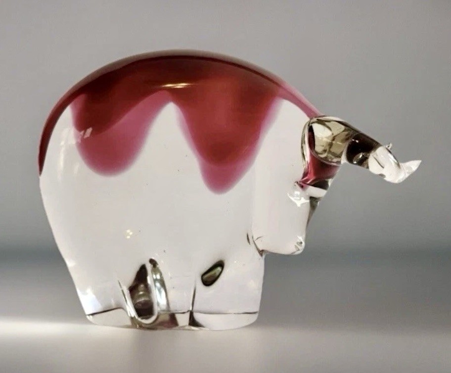 Luciano Gaspari for Salviati Co Red Sommerso Bull  Murano Italy 7.2 Lbs 