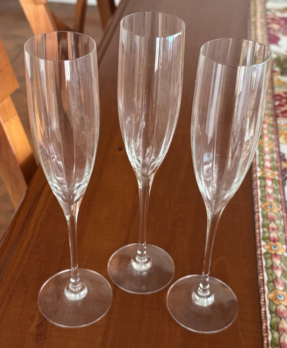 Orrefors Crystal OPTIC SYMPHONY -- Set of 3 Fluted Champagne Glasses 9 1/2\