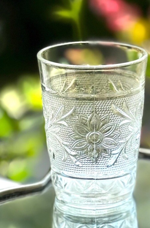 Vintage Anchor Hocking Sandwich Clear 9 Oz Flat Tumbler Glass Floral Scroll USA