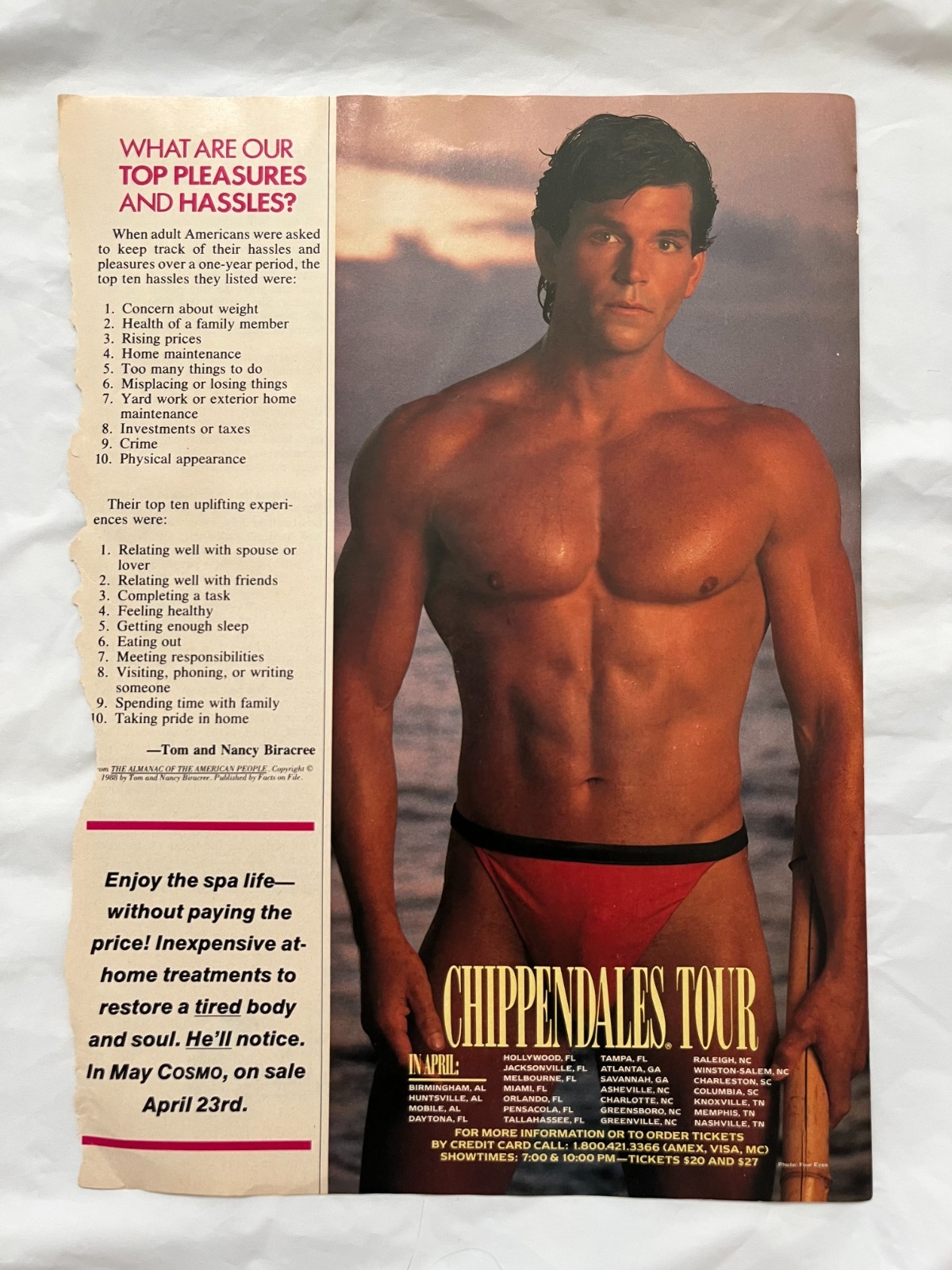 1991 VTG Chippendales Tour Shirtless Man Magazine Ad -Free Shipping