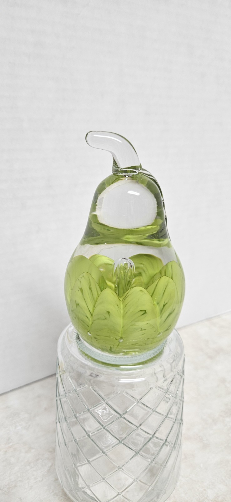 Glass Pear Paperweight Green
