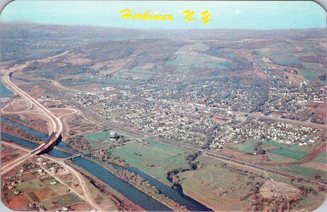 Herkimer, NY New York  CITY & MOHAWK VALLEY AERIAL VIEW  Vintage Chrome Postcard