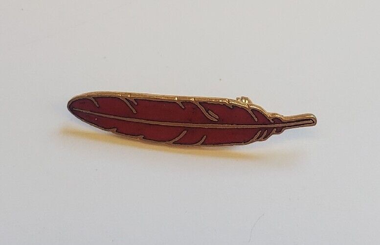 Red & Goldtone Feather Shaped Collectible Lapel Hat Vest Pin Pinback