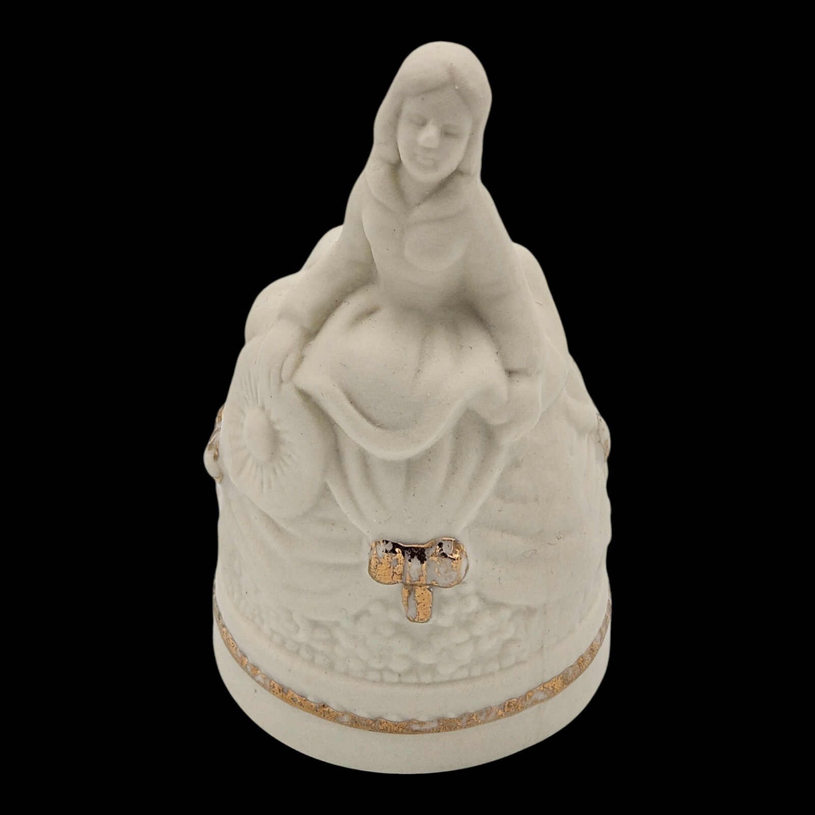 Vintage White Porcelain Bell Girl in Dress Gold Accents