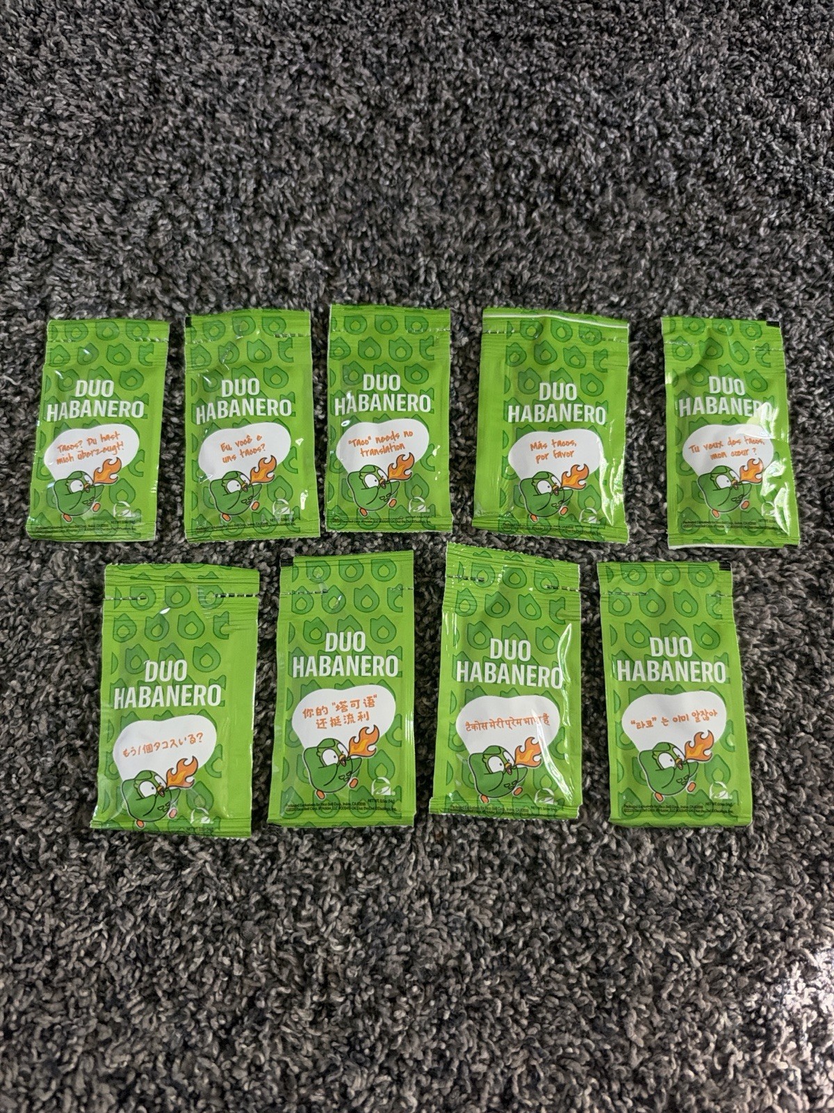 Taco Bell Duo Habanero Hot Sauce Packets, Complete set; one of each language