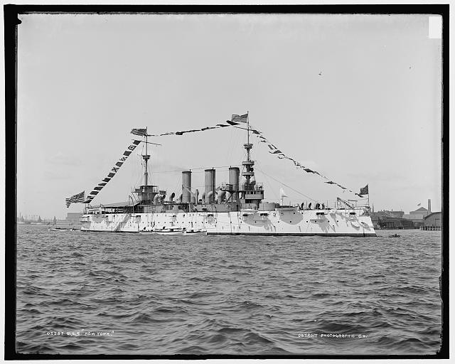 Photo:U.S.S. New York Battleship Decorated with Signal Flags