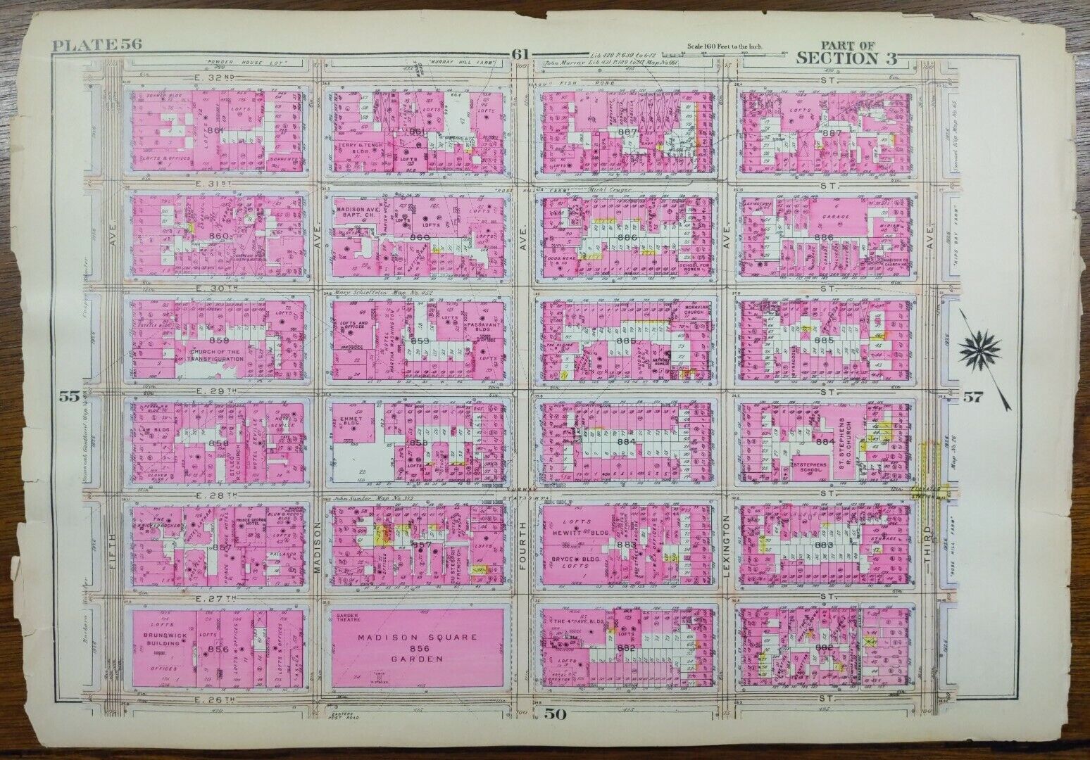 1916 MADISON SQUARE GARDEN PARK MANHATTAN NEW YORK CITY NY ~ BROMLEY Street Map 