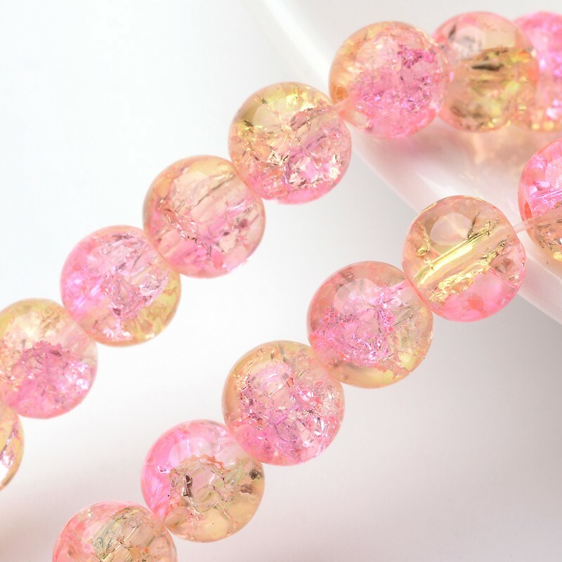50 Crackle Glass Beads 8mm Pink Yellow Mixed Ombre Bulk Jewelry Supplies Mix