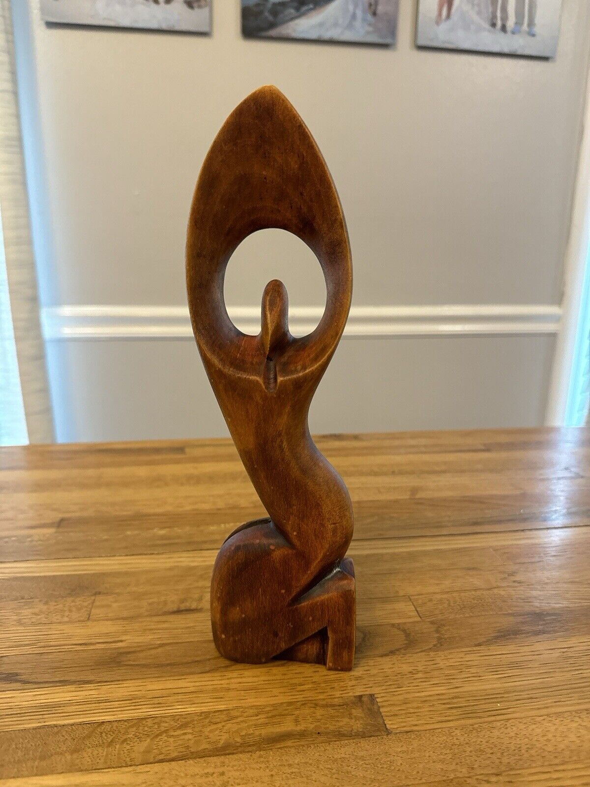 Vintage Hand Carved Abstract Woman Shout for Joy Wood Sculpture Hardwood  11.5”