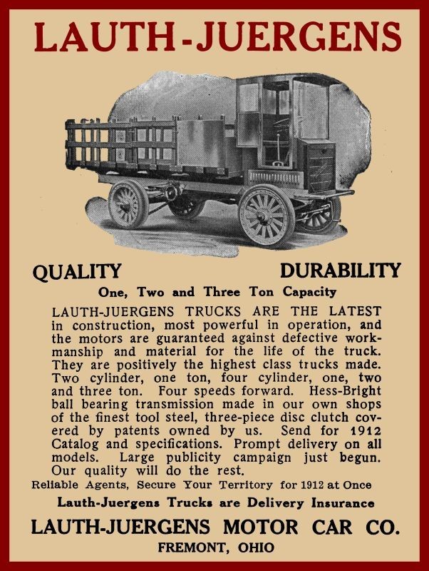 1912 Lauth Juergens Motor Truck of Fremont, OhiO New Metal Sign: 9x12
